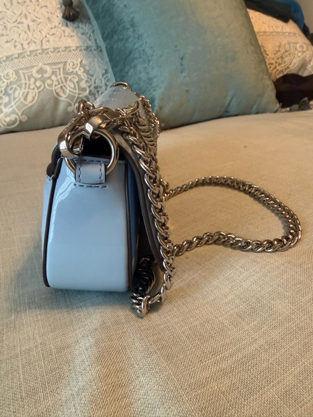 Michael Kors Baby Blue Patent Leather Chain Crossbody - Picture 6 of 12